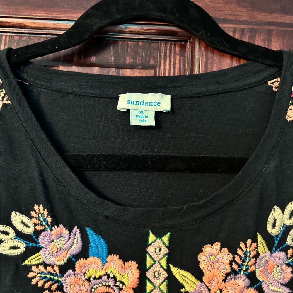 Sundance Black Embellished Blouse with Orange Accents